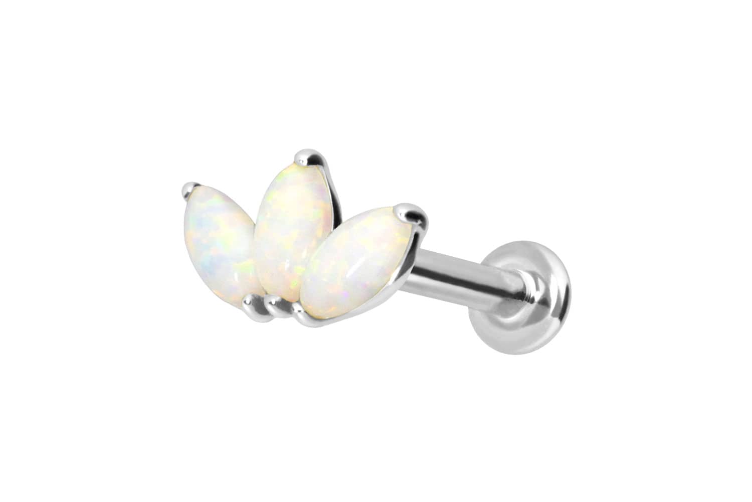 14 Karat Gold Labret Piercing mit Innengewinde LOTUSBLÜTE + SYNTHETISCHE OPALE